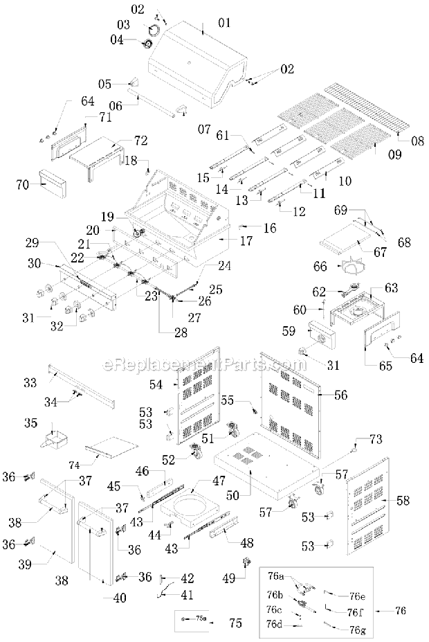 Page A Diagram and Parts List for 720-0745B  KitchenAid Grill