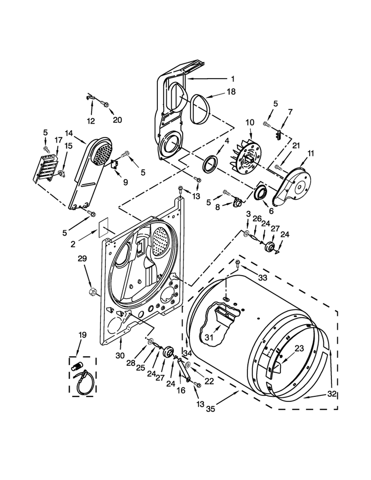 Bulkhead Parts Diagram and Parts List for 110C60222511  Kenmore Dryer