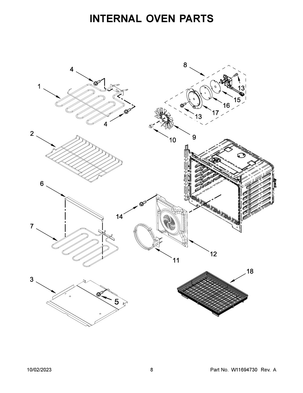 Internal Oven Parts Diagram and Parts List for WOES7030PV01  Whirlpool Wall Oven