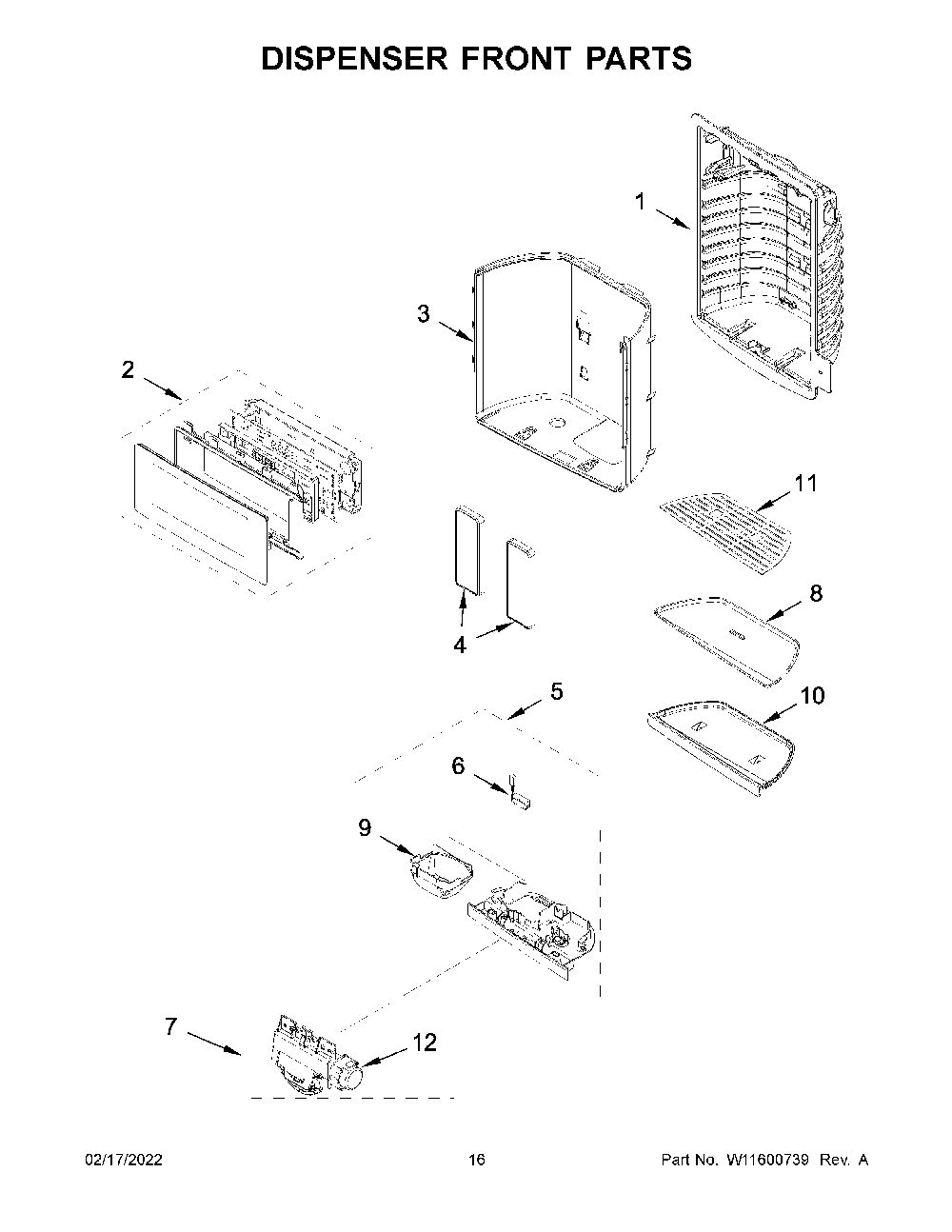 Dispenser Front Parts Diagram and Parts List for KRFF507HWH03  KitchenAid Refrigerator