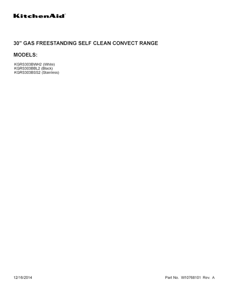 Cover Sheet Diagram and Parts List for KGRS303BBL2  KitchenAid Range