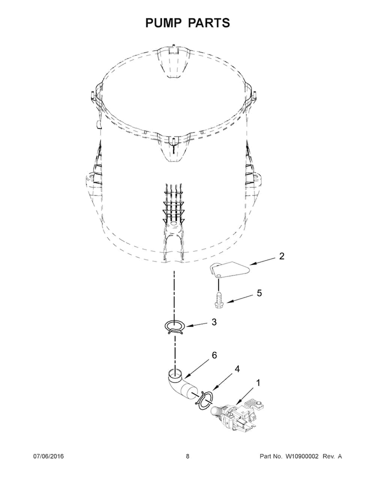 Pump Parts Diagram and Parts List for WTW7000DW1  Whirlpool Washer