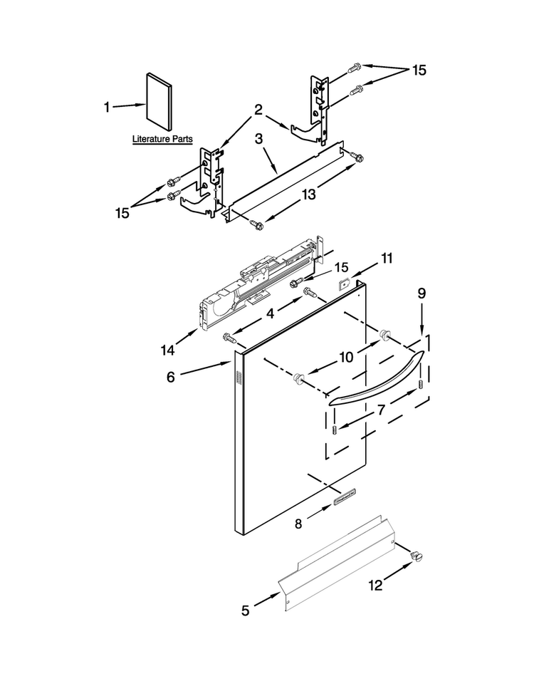 Door Panel Parts Diagram and Parts List for KUDL15FXSS7  KitchenAid Dishwasher
