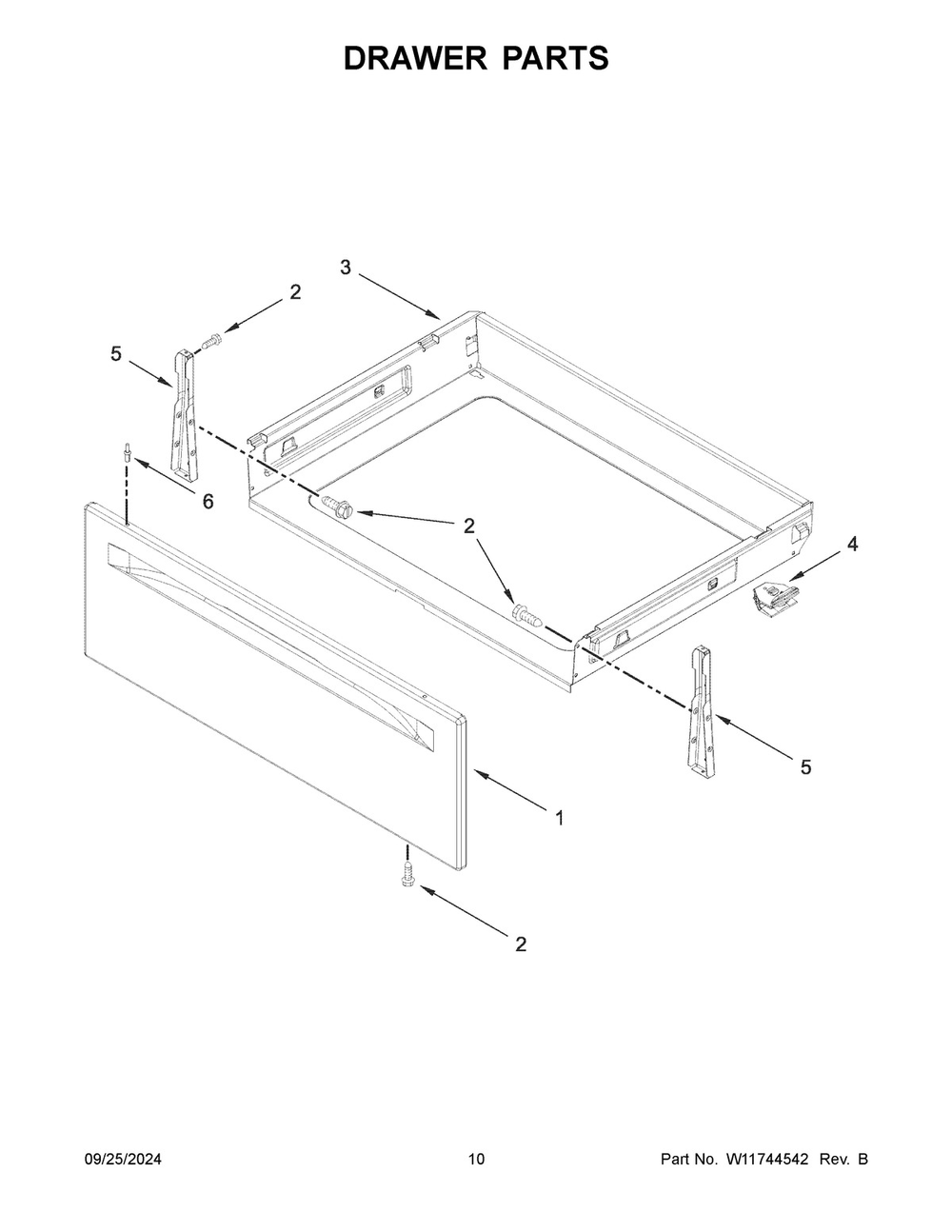 06 - Drawer Parts Diagram and Parts List for MFES6030RW0  Whirlpool Range