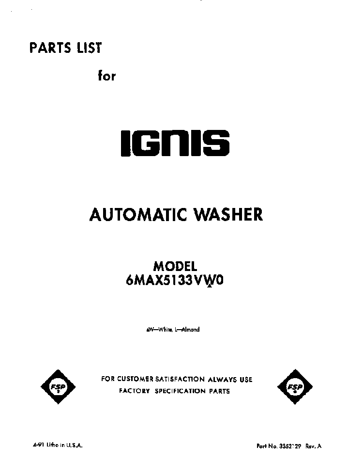 Front Cover Diagram and Parts List for 6MAX5133VW0  Whirlpool Washer