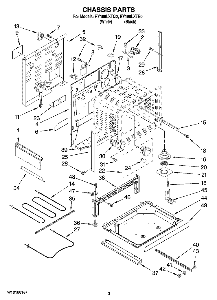 CHASSIS PARTS Diagram and Parts List for RY160LXTB0  Whirlpool Range