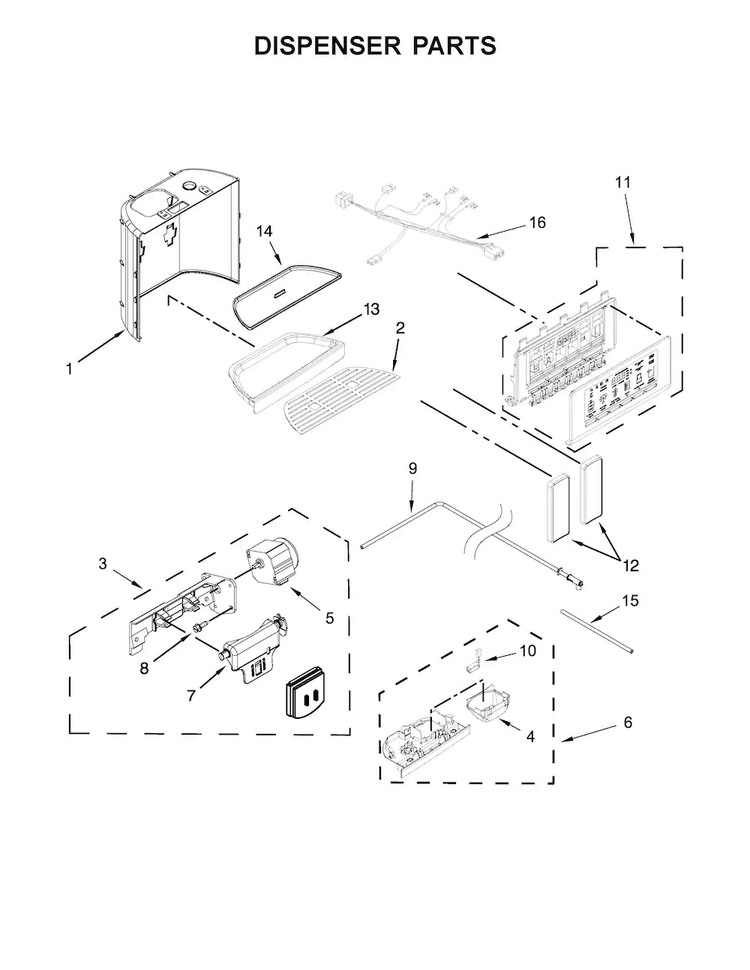 Dispenser Parts Diagram and Parts List for KRSC503ESS00  KitchenAid Refrigerator