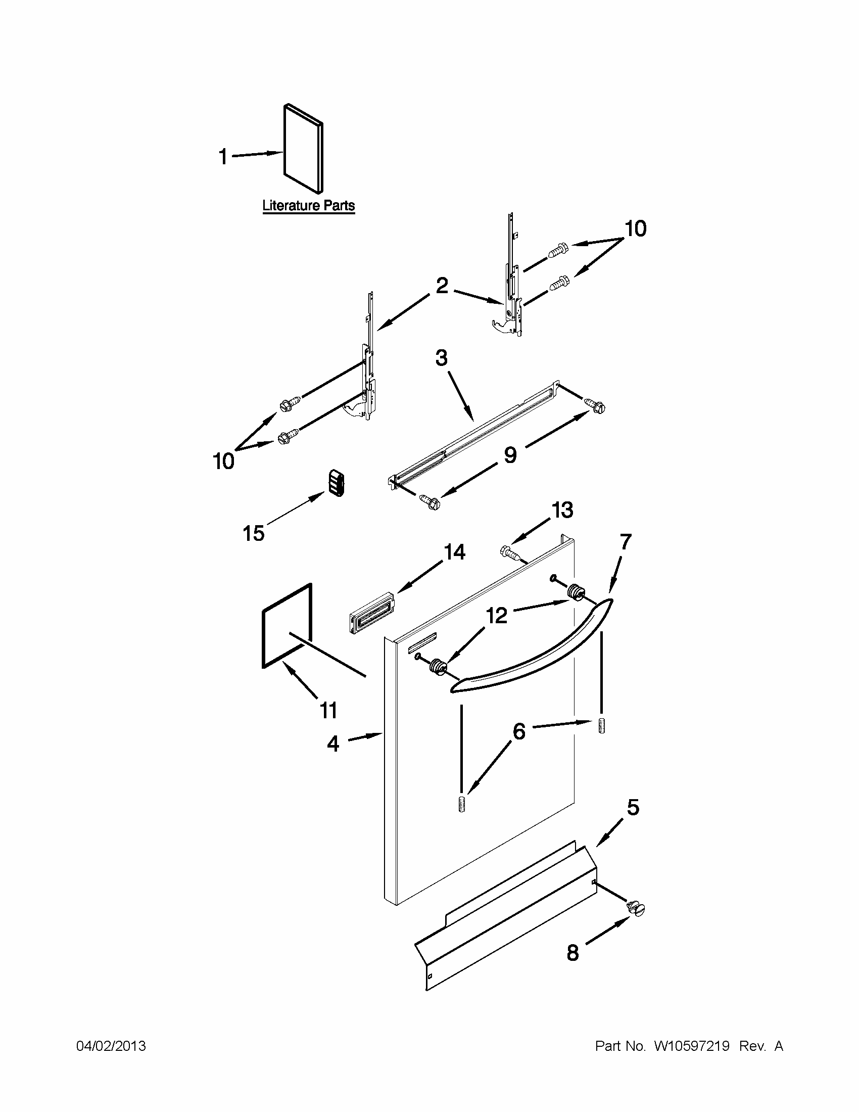 Door And Panel Parts Diagram and Parts List for 66513272K116  Kenmore Dishwasher