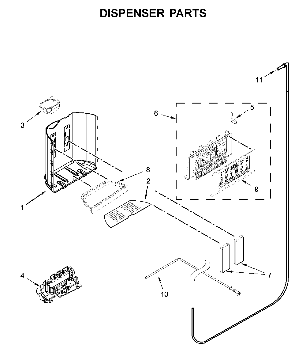 Dispenser parts Diagram and Parts List for 10651782413  Kenmore Refrigerator