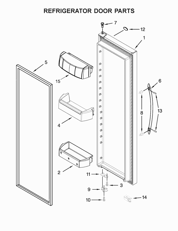 Refrigerator Door Parts Diagram and Parts List for WRS576FIDM02  Whirlpool Refrigerator