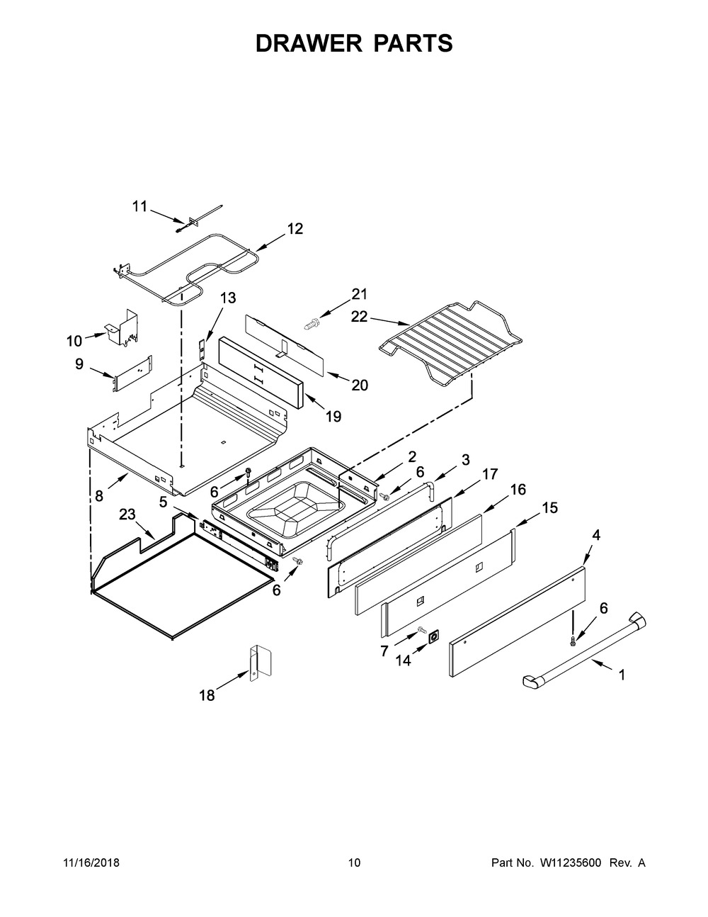 Drawer Parts Diagram and Parts List for KSGB900ESS3  Whirlpool Range