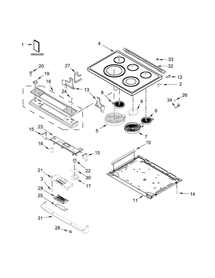 Cooktop Parts Diagram and Parts List for WEE730H0DB0  Whirlpool Range