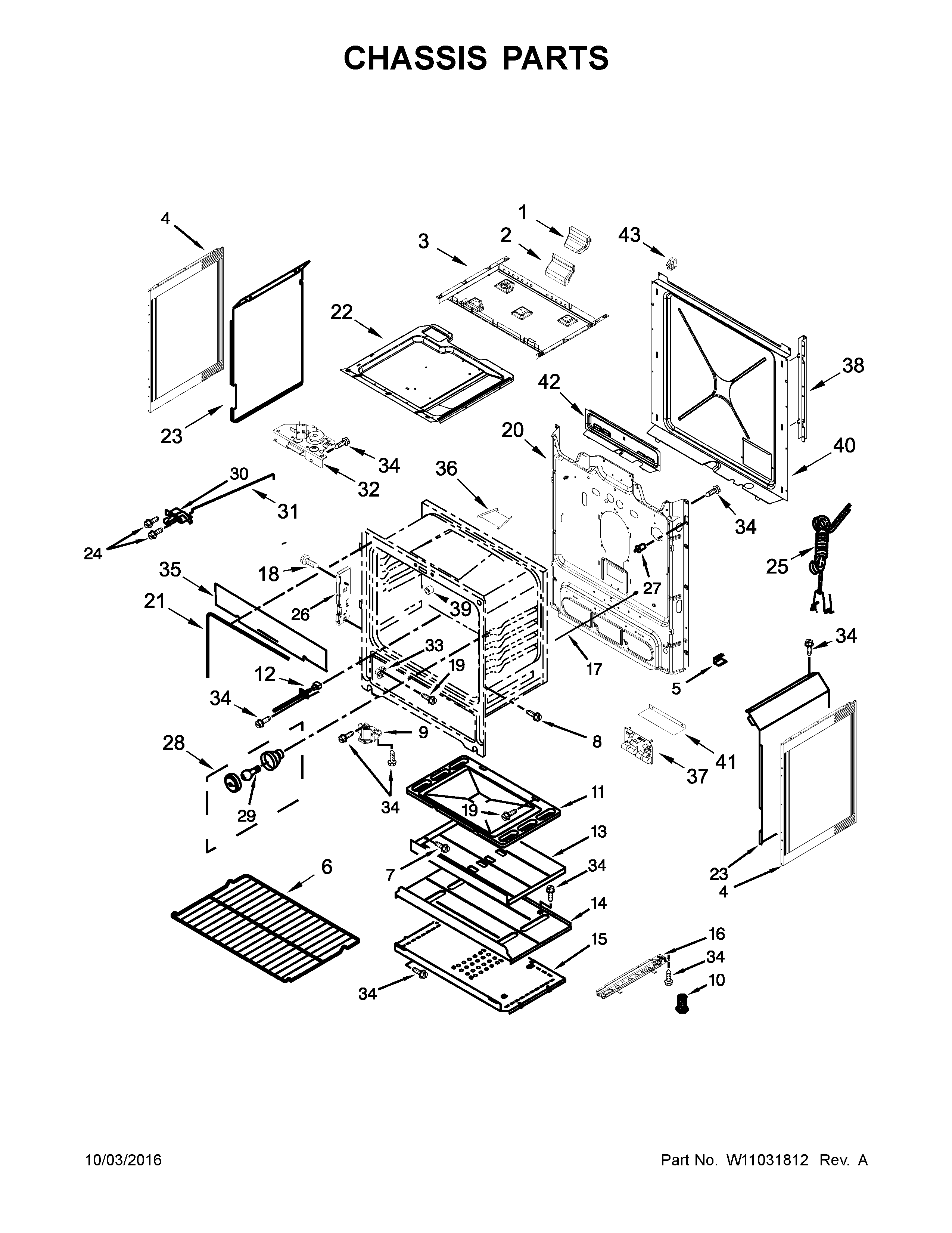 Chassis Parts Diagram and Parts List for 66475113610  Kenmore Range