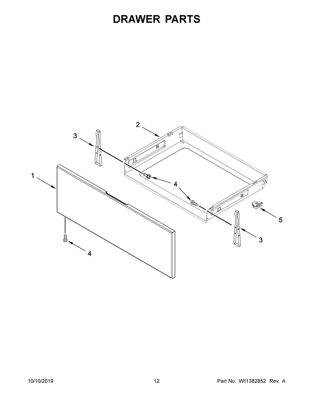 Drawer Parts Diagram and Parts List for WFG525S0JS0  Whirlpool Range