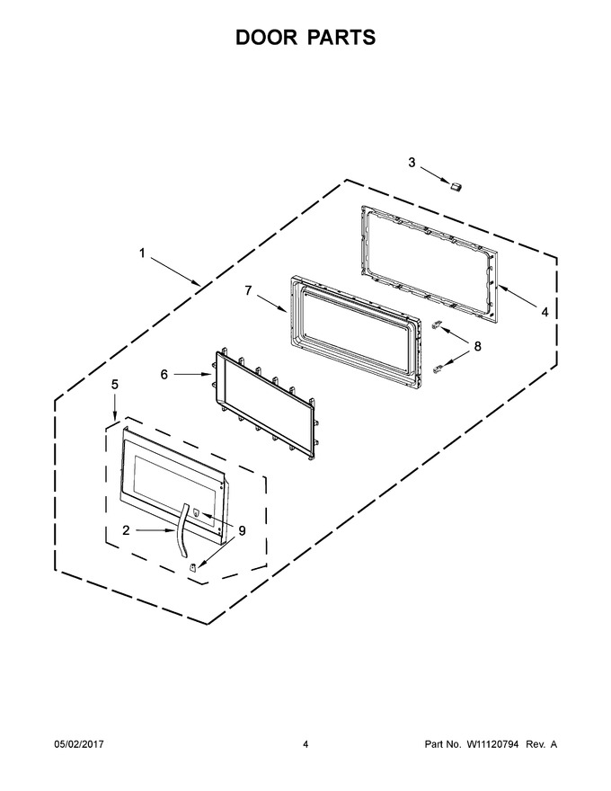03 - Door Parts Diagram and Parts List for YKMHS120EB3  KitchenAid Microwave Oven Combo