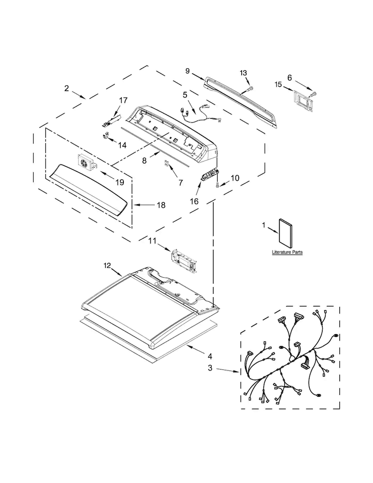 Top And Console Parts Diagram and Parts List for WED8500DC2  Whirlpool Dryer