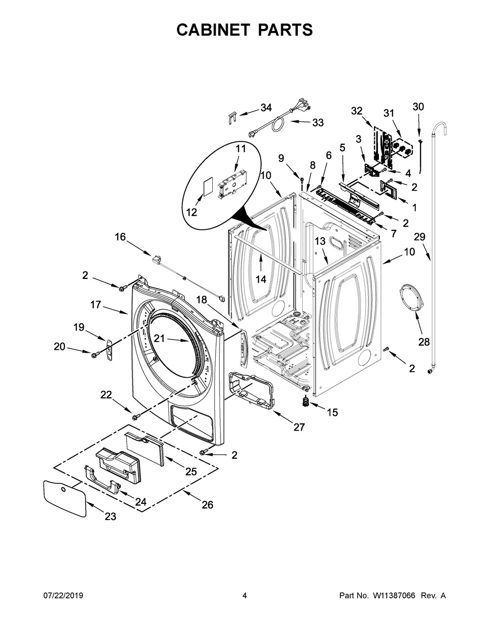 Cabinet Parts Diagram and Parts List for YWHD560CHW1  Whirlpool Dryer
