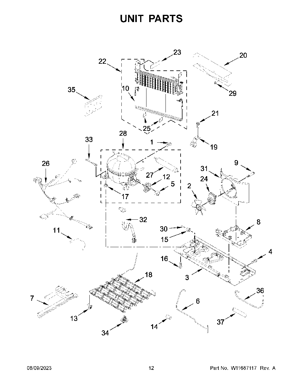 Unit Parts Diagram and Parts List for KRFF302EBS05  KitchenAid Refrigerator