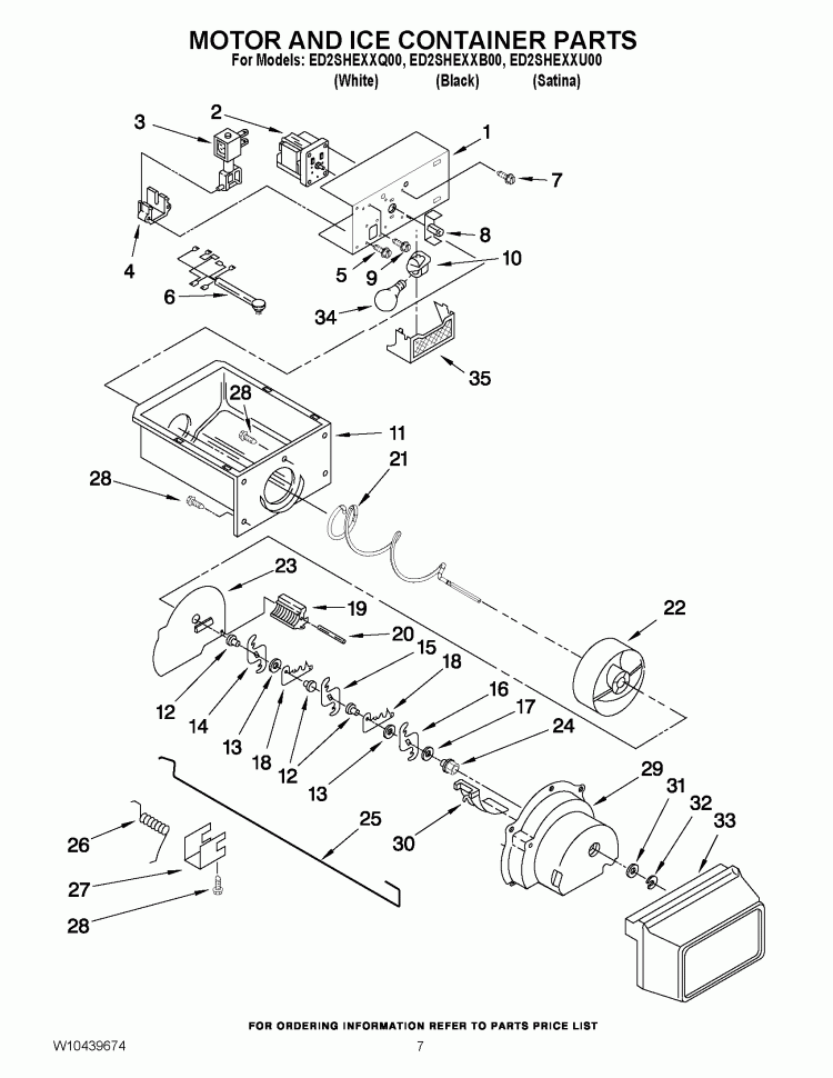 MOTOR AND ICE CONTAINER PARTS Diagram and Parts List for ED2SHEXXB00  Whirlpool Refrigerator