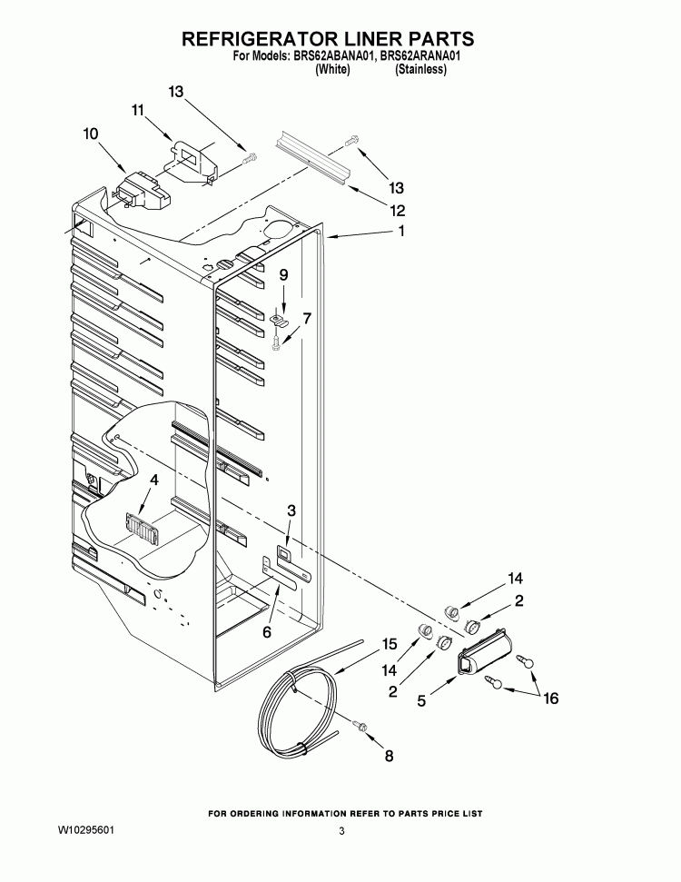 REFRIGERATOR LINER PARTS Diagram and Parts List for BRS62ARANA01  Whirlpool Refrigerator