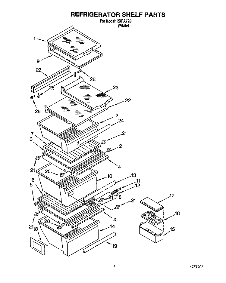 REFRIGERATOR SHELF Diagram and Parts List for 3XRA720  Whirlpool Refrigerator