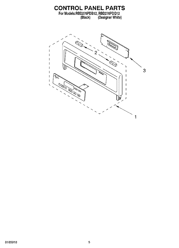 CONTROL PANEL Diagram and Parts List for RBD276PDQ12  Whirlpool Wall Oven