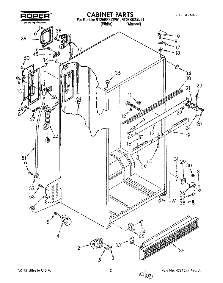 CABINET Diagram and Parts List for RT25BKXZW01  Roper Refrigerator