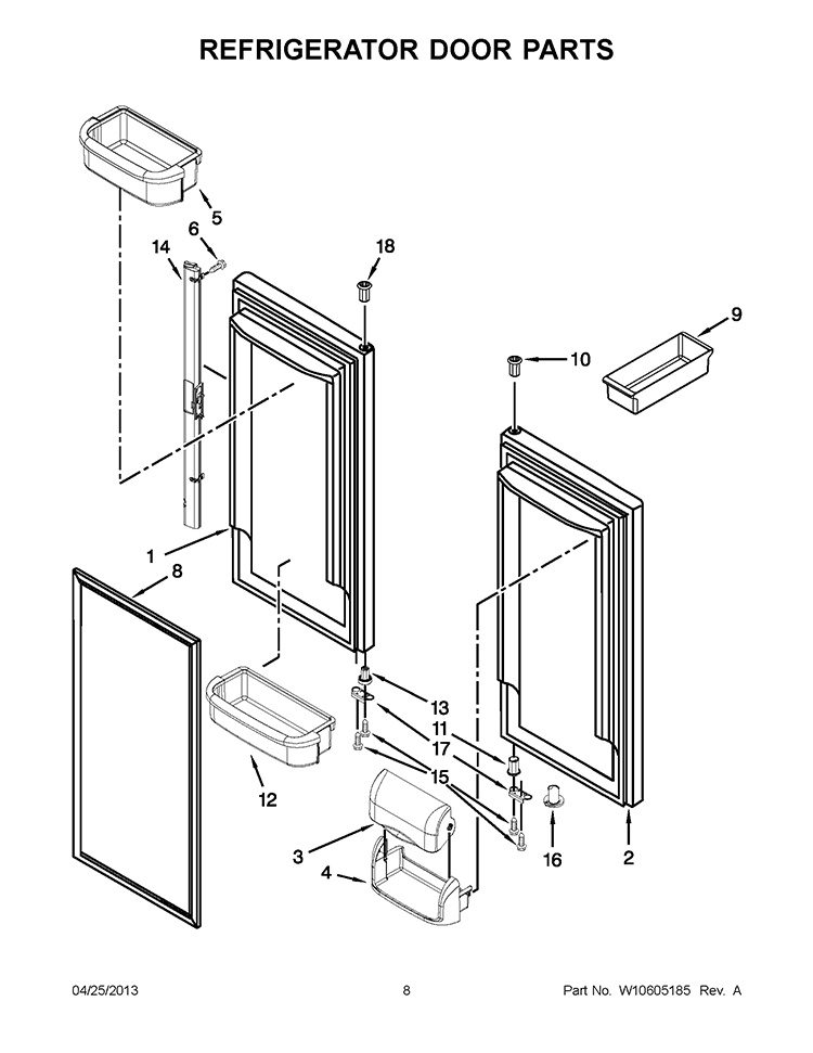 REFRIGERATOR DOOR PARTS Diagram and Parts List for 5KBFS20EAX01  KitchenAid Refrigerator