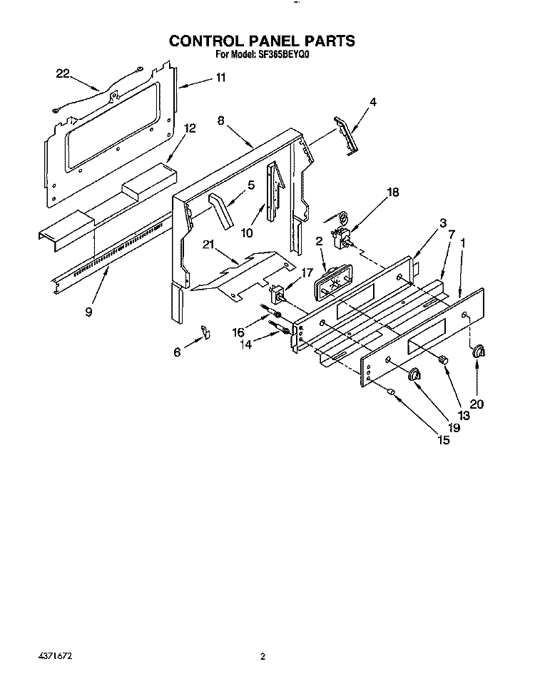 CONTROL PANEL Diagram and Parts List for SF365BEYQ0  Whirlpool Range