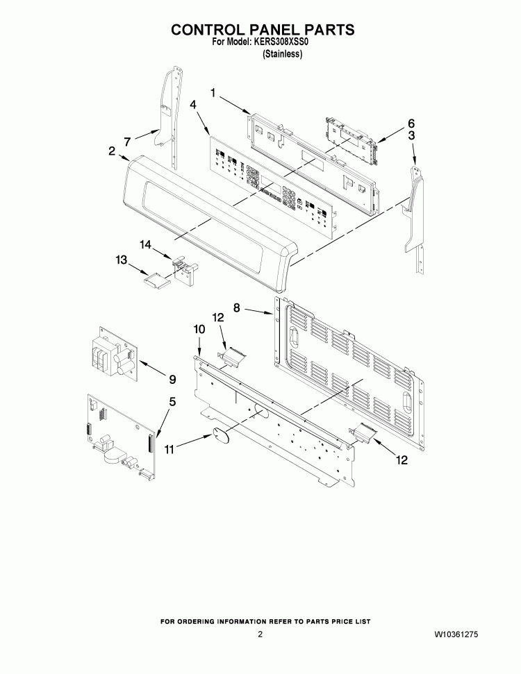 CONTROL PANEL PARTS Diagram and Parts List for KERS308XSS0  KitchenAid Range