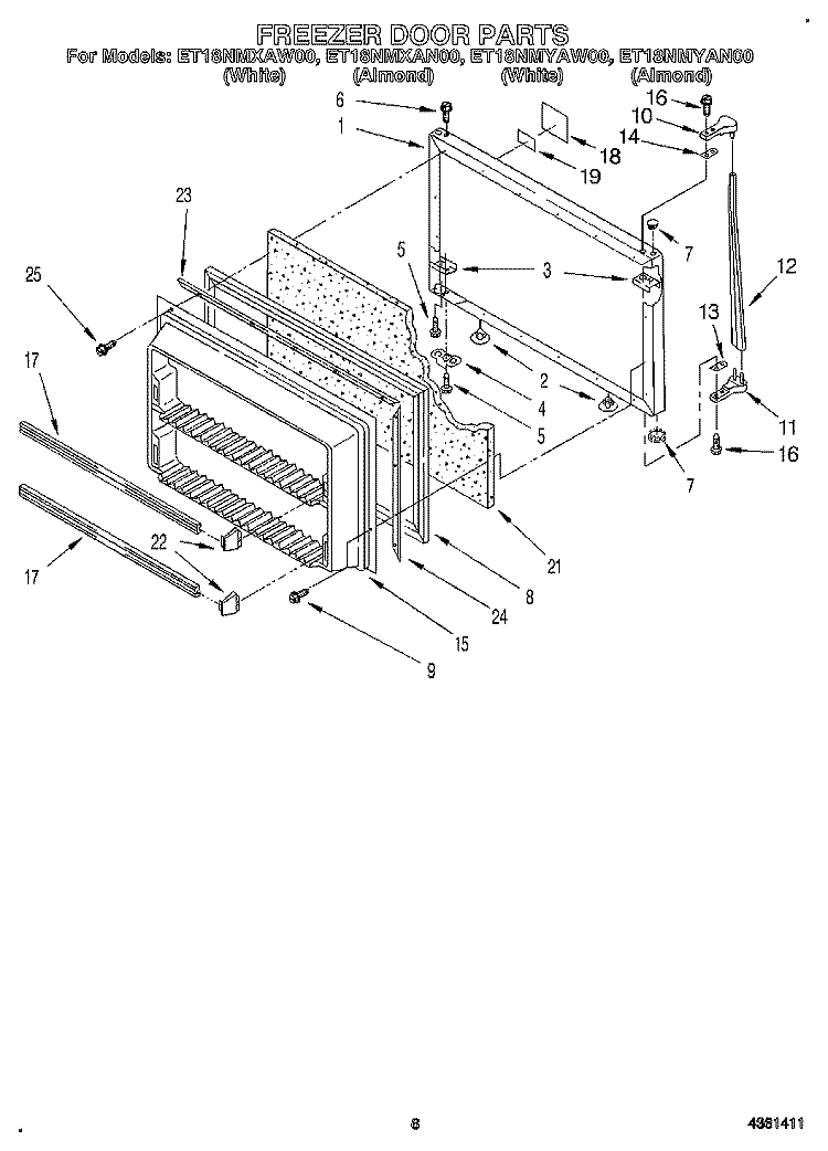 FREEZER DOOR Diagram and Parts List for ET18NMYAN00  Whirlpool Refrigerator