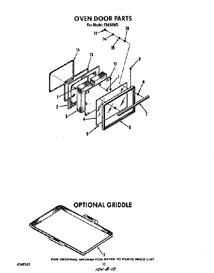 Oven Door Diagram and Parts List for F8858*0  Roper Range