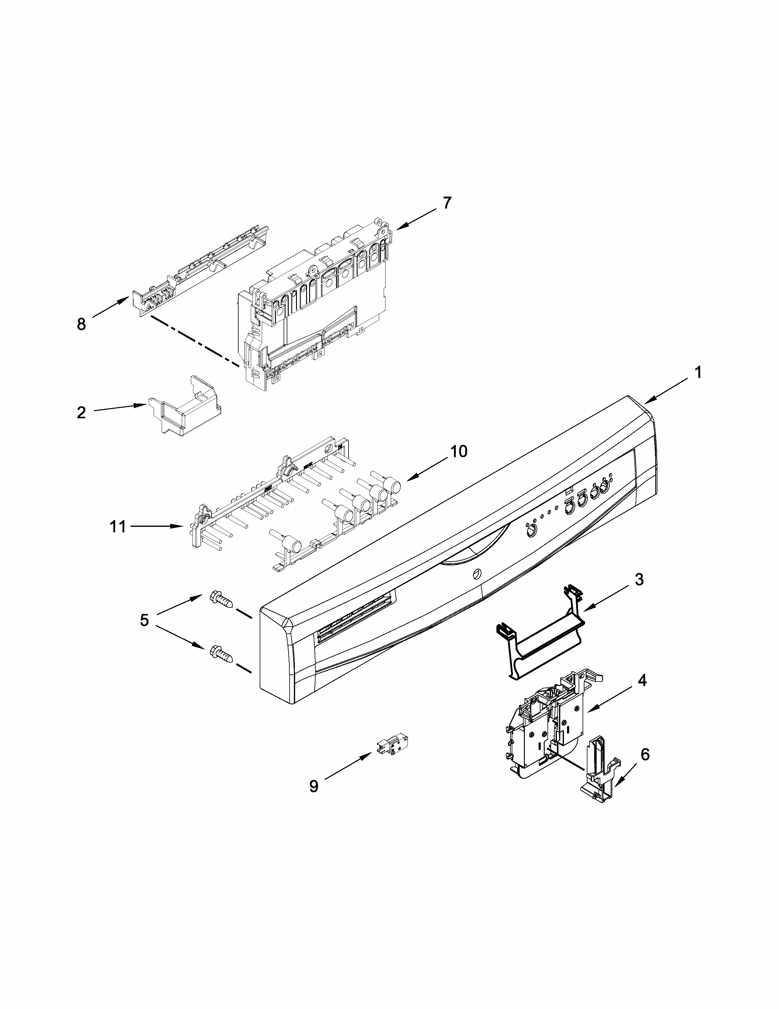 Control Panel And Latch Parts Diagram and Parts List for IUD6100BB3  Whirlpool Dishwasher