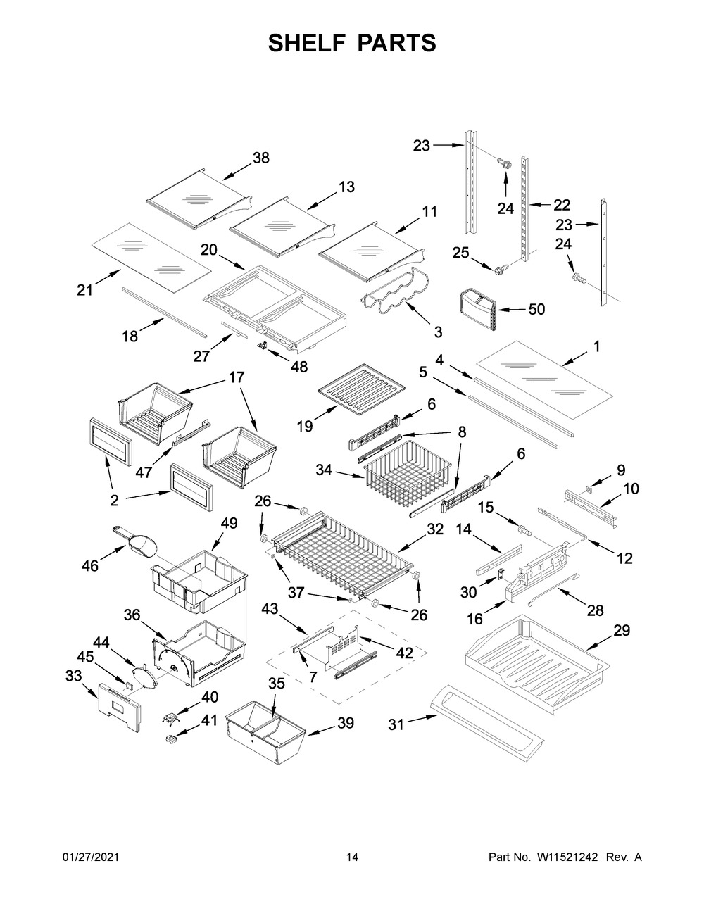 Shelf Parts Diagram and Parts List for KRFC302ESS03  Whirlpool Refrigerator