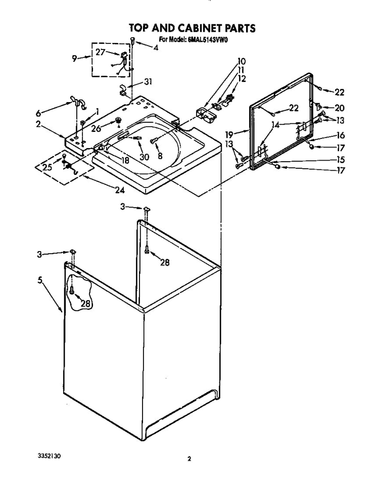 Top And Cabinet Diagram and Parts List for 6MAL5143VW0  Whirlpool Washer