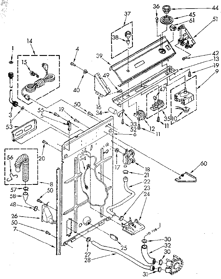 Controls And Rear Panel Diagram and Parts List for LA7800XSM2  Whirlpool Washer
