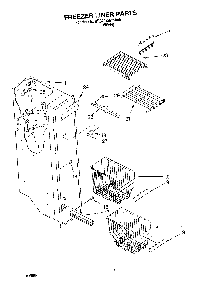 FREEZER LINER PARTS Diagram and Parts List for BRS70BBANA00  Whirlpool Refrigerator