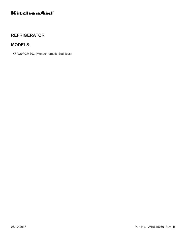 Cover Sheet Diagram and Parts List for KFIV29PCMS03  KitchenAid Refrigerator
