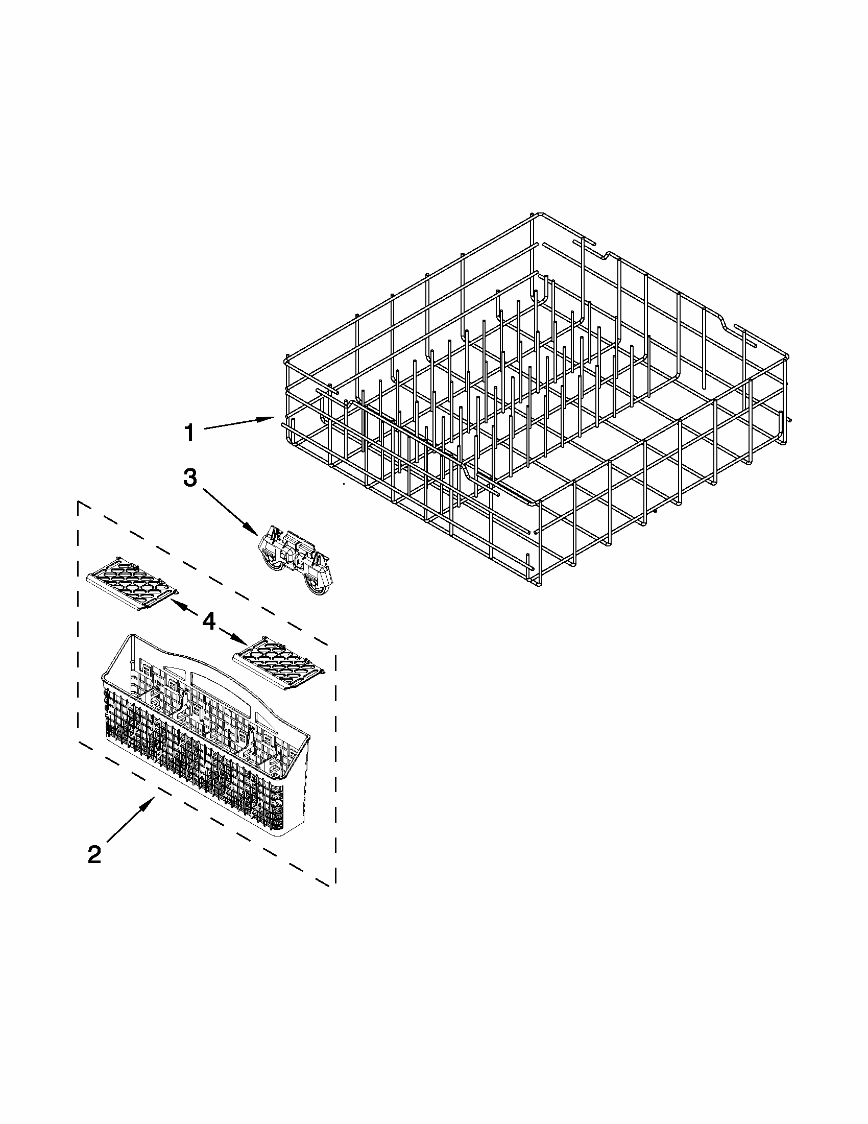 Lower Rack Parts Diagram and Parts List for 66515119K214  Kenmore Dishwasher