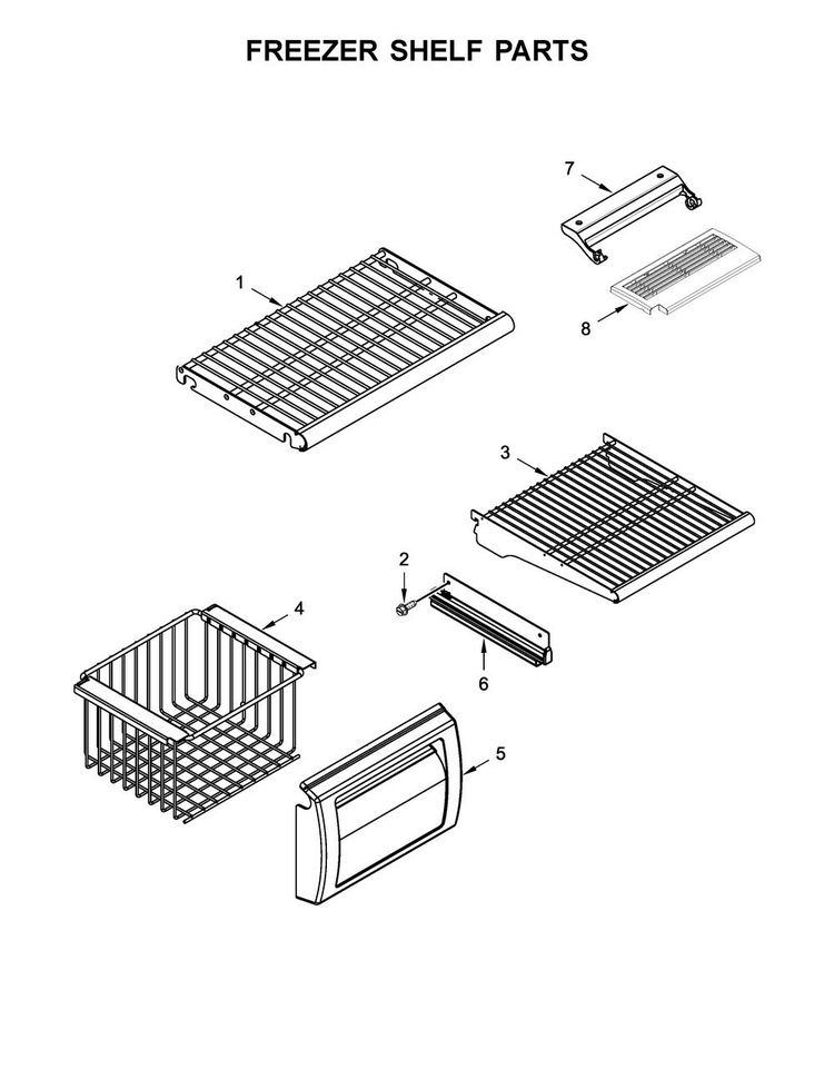 Freezer Shelf Parts Diagram and Parts List for KBSD606ESS01  KitchenAid Refrigerator
