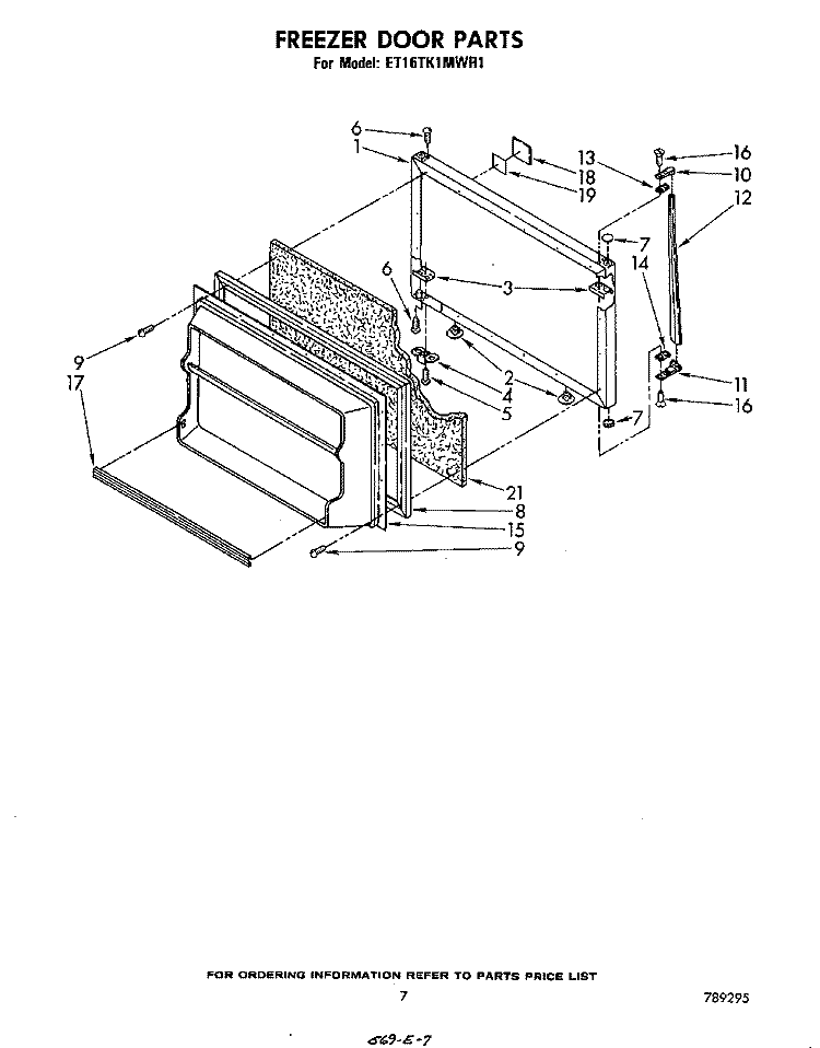 FREEZER DOOR Diagram and Parts List for ET16TK1MWR1  Whirlpool Refrigerator