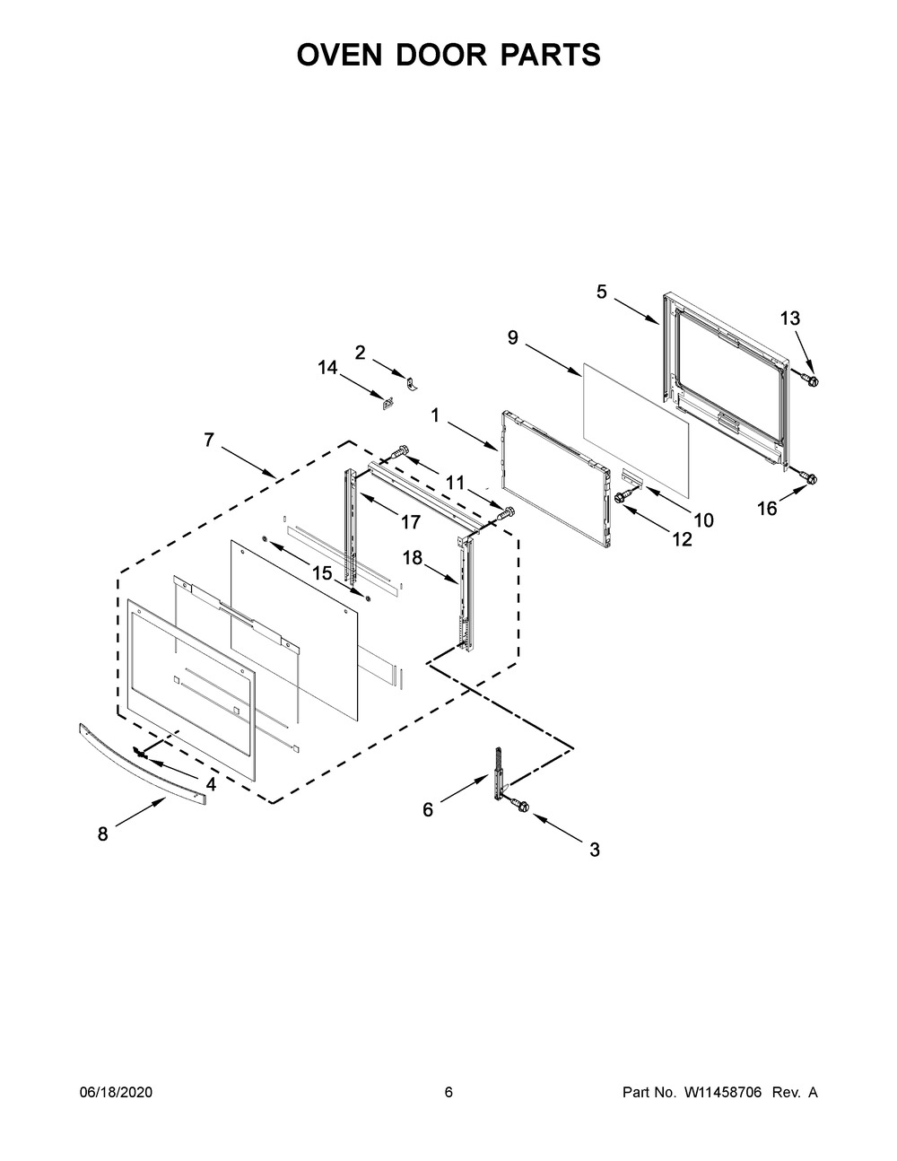 Oven Door Parts Diagram and Parts List for WOC54EC0HB04  Whirlpool Microwave