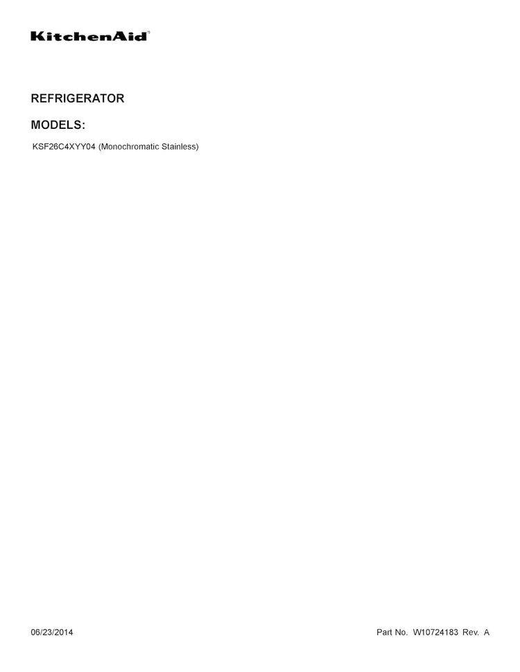 Cover Sheet Diagram and Parts List for KSF26C4XYY04  KitchenAid Refrigerator
