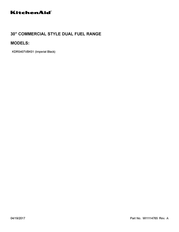 Cover Sheet Diagram and Parts List for KDRS407VBK01  KitchenAid Range