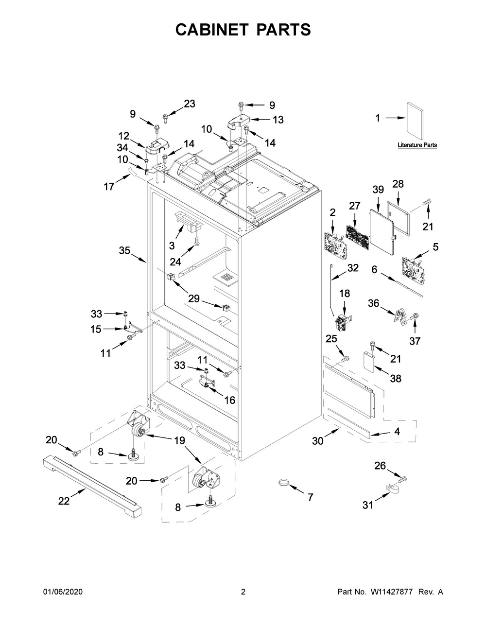 Cabinet Parts Diagram and Parts List for WRX986SIHZ01  Whirlpool Refrigerator
