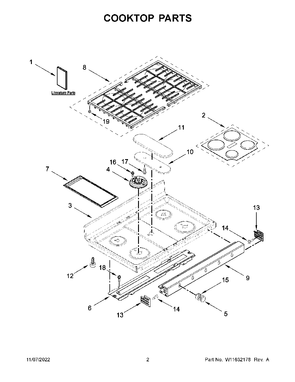 Cooktop Parts Diagram and Parts List for KFGD500EBS10  KitchenAid Range