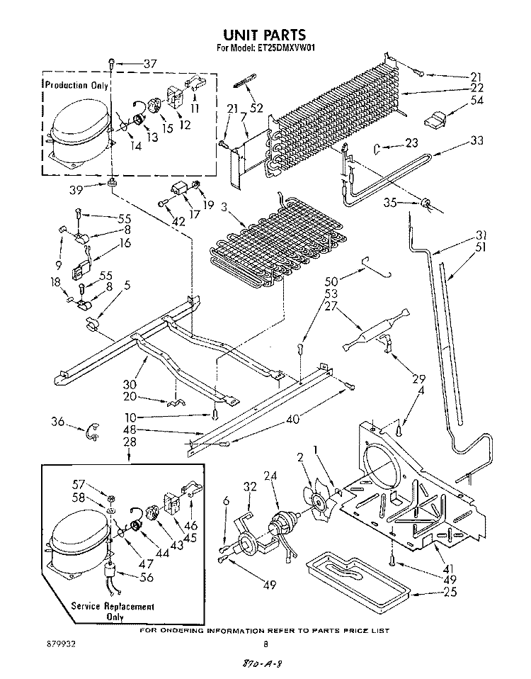 UNIT Diagram and Parts List for ET25DMXVM01  Whirlpool Refrigerator