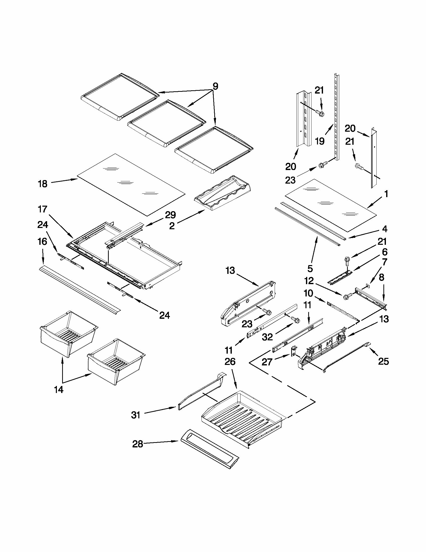 Shelf Parts Diagram and Parts List for 596379243017  Kenmore Refrigerator