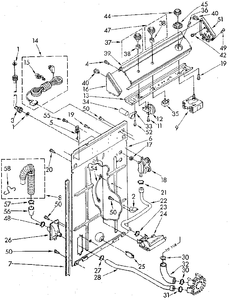 Controls And Rear Panel Diagram and Parts List for LA5300XTN0  Whirlpool Washer