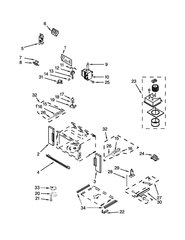 Cabinet And Stirrer Parts Diagram and Parts List for WOC54EC0AW02  Whirlpool Microwave